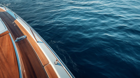 Yacht in the open sea. View from the deck to the bow.の素材