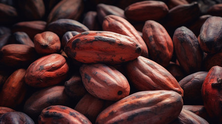 Cocoa beans background. Cocoa pod. Cocoa beans texture.の素材