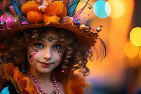 Halloween dressed cute little girl portrait smiling close upの素材