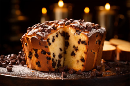 Panettone with chocolate Italian gourmet dessert fresh bakedの素材