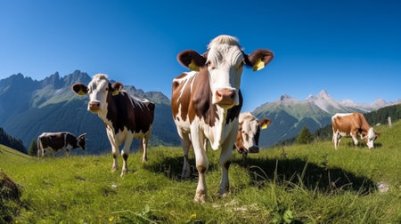 Cows on the alpine meadow in the Swiss Alps.の素材