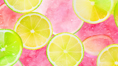Citrus fruit background. Lemon, lime, grapefruit and ice cubeの素材