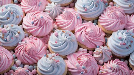 Cupcakes with pink, blue and white frosting close upの素材