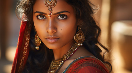 Portrait of a beautiful indian woman in traditional indian clothingの素材