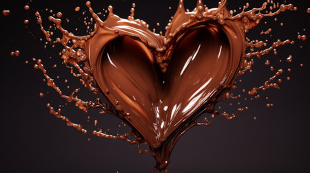 Splash of chocolate in the form of a heart on a dark backgroundの素材