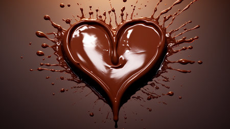 Chocolate heart with splashes and drops. 3d rendering.の素材