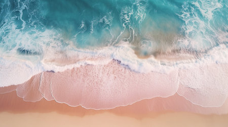 Turquoise aqua waves and beach with sand.の素材