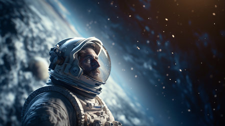 Astronaut admiring a distant galaxy. Cosmic explorationの素材