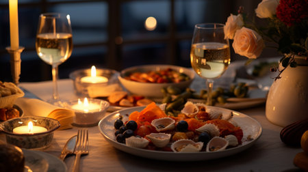 Lifestyle photography of romantic dinnerの素材