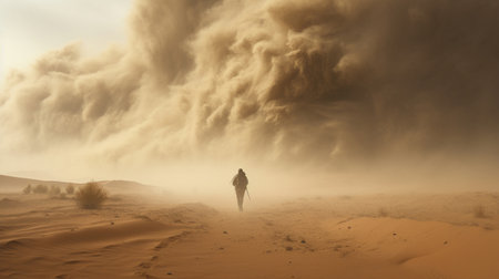 Dust storms creating a surreal atmosphere as they sweep across the desertの素材
