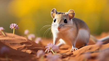 A kangaroo rat, well-adapted to the desert environment, foraging for seedsの素材