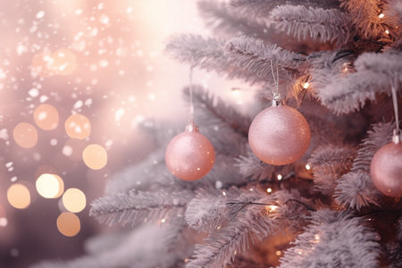 Christmas tree decorated card background pink colorの素材