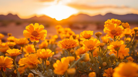 A field of Desert Marigold in full bloomの素材