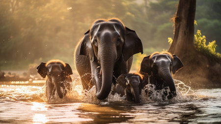 Wise and old elephant, the gentle giant of the jungle, leading its majestic herdの素材