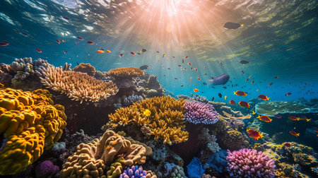 Vibrant coral reefs teeming with marine lifeの素材