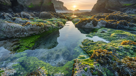 A cluster of tide pools harboring diverse marine lifeの素材
