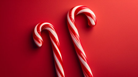 Candy canes on a isolate red backgroundの素材
