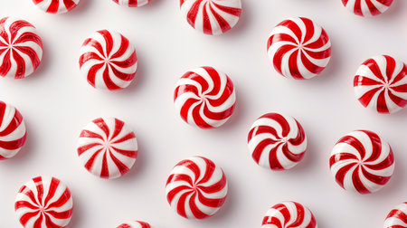 Pattern of peppermint candies on a isolate white backgroundの素材