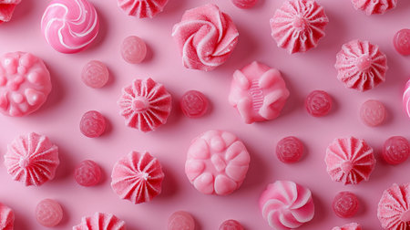 Close-up photo of a variety pink candiesの素材