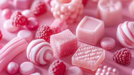 Close-up photo of a variety pink candiesの素材