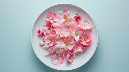 White plate with flowers. Creative compositionの素材