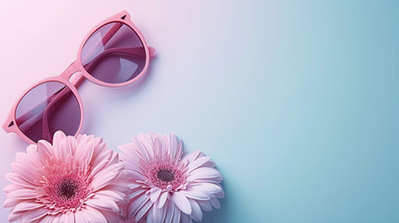 Modern sunglasses with pastel flower on pastel backgroundの素材