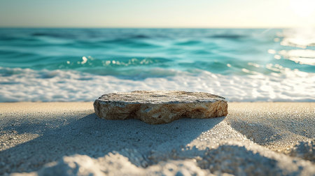 Summer sand and tropical sea with abstract stone podium in the middleの素材
