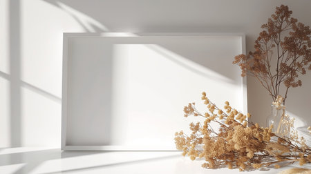 Mockup with large white blank frame, in a boho styleの素材