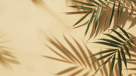 Shadow from palm on the beige backgroundの素材