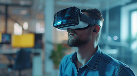 Man using advance technology VR glassesの素材