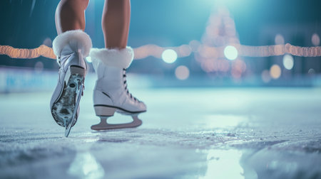 Figure skaters performing intricate routines on an ice rinkの素材