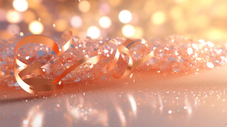 golden streamer on bokeh background. 3d renderingの素材