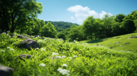 Green meadow with grass and tree in the background, soft focusの素材