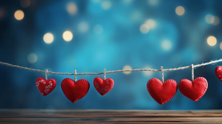 Hearts hanging on rope against bokeh background. Valentine's day conceptの素材