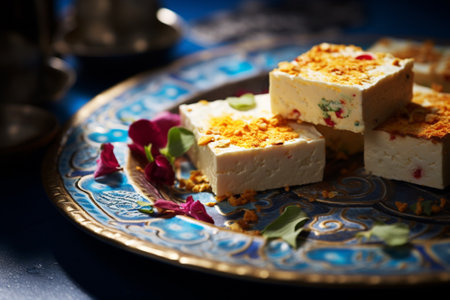 Tofu cheese with honey on a vintage platesの素材