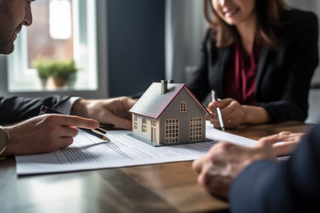 Real estate agents working close up office backgroundsの素材