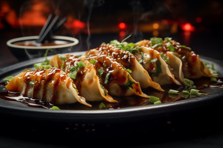 Gyoza dumplings close up asian food menu appetizersの素材