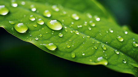 Water drops on the green leaf. Shallow depth of field.の素材