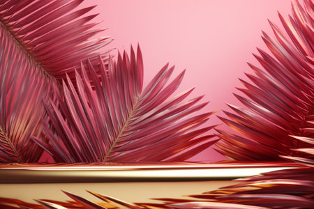 Tropic leaves on pink background template bannersの素材