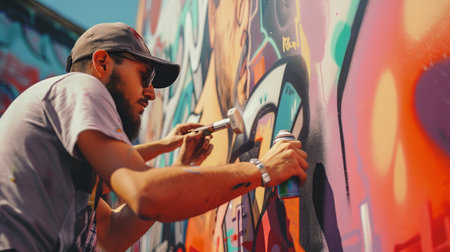 Graffiti artist at Expo, universal exposition on the theme of food in Milan.の素材