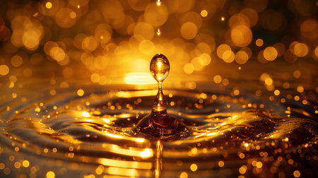 Falling drops of water. Splash effect after collision a falling drops with water Surfaceの素材