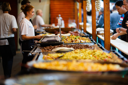 Budapest, Hungary, September 12 2014:  Outdoor kitchen on a street of Budapestのeditorial素材