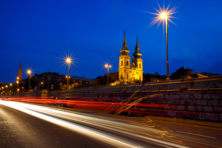 Church of Saint Anna at night time in Budapestの写真素材