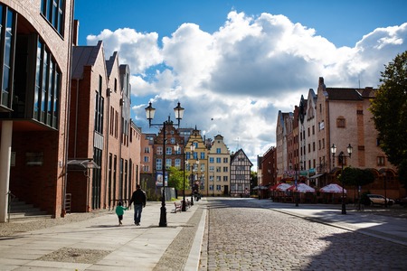 Elblag city, Poland, September 29 2013: View on the Market Gate and the main street of old townのeditorial素材