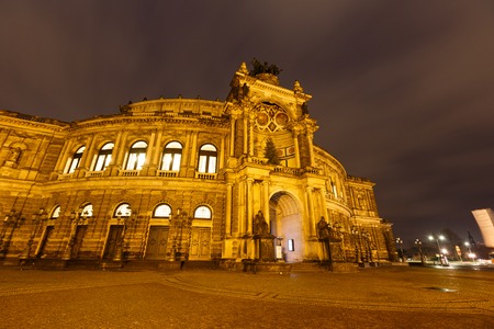 Opera Theatre at night time in Dresden, Germanyのeditorial素材