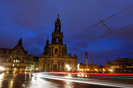 Night view of Hofkirche in Dresden, Germanyの写真素材