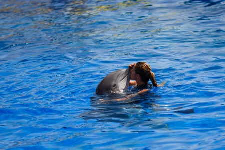 Palma de Mallorca, Spain, July 18 2014: Dolphins show in Dolphinarium of the Palma de Mallorcaのeditorial素材