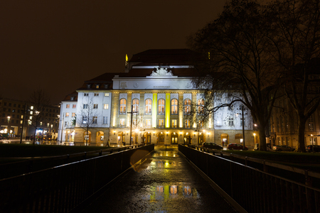 Dresden, Germany, January 05 2015: View of the Schauspielhaus theater at night timeのeditorial素材