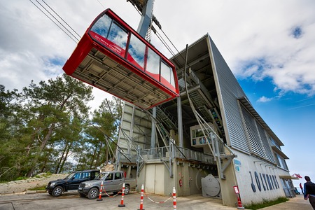 Camyuva, Turkey, May 03 2014: View of the station of cable car before the rise up at Tahtali mountainのeditorial素材