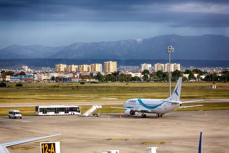 Antalya, Turkey, May 05 2014: Passenger aircraft ready to take off from the airport of Antalya at morning timeのeditorial素材